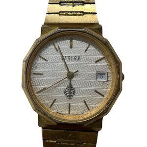 Teslar Vintage Gold Tone Wrist Watch Bracelet Band Date Retro 80's 70's Tested